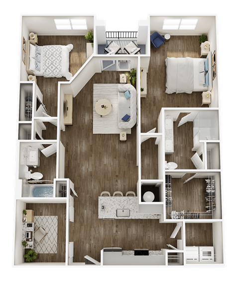 Floor plan for 2 beds, 2 baths, 1293 sqft